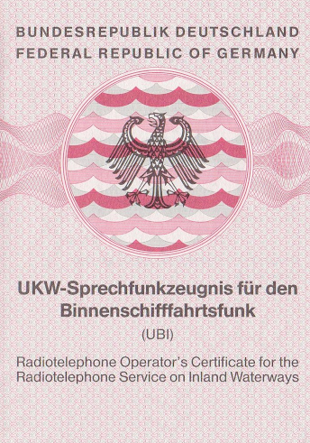 UKW-Sprechfunkzeugnis für den Binnenschifffahrtsfunk (UBI) Vorderansicht